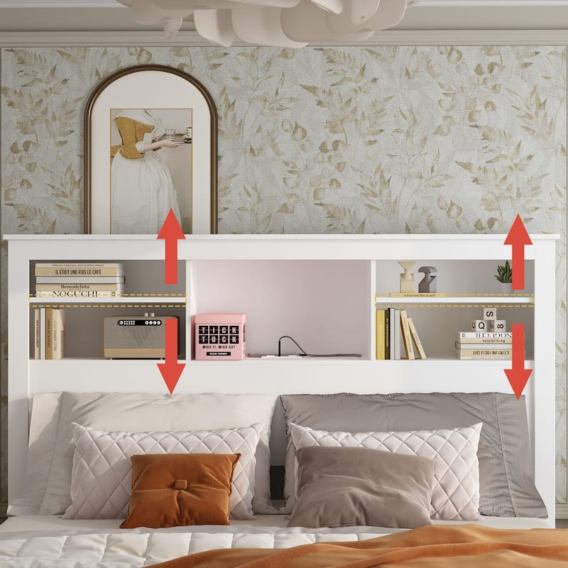 65"W x 43"H Bookcase Headboard With Light