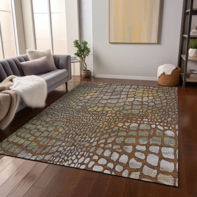 Machine Washable Indoor/ Outdoor Modern Cobble Chantille Rug