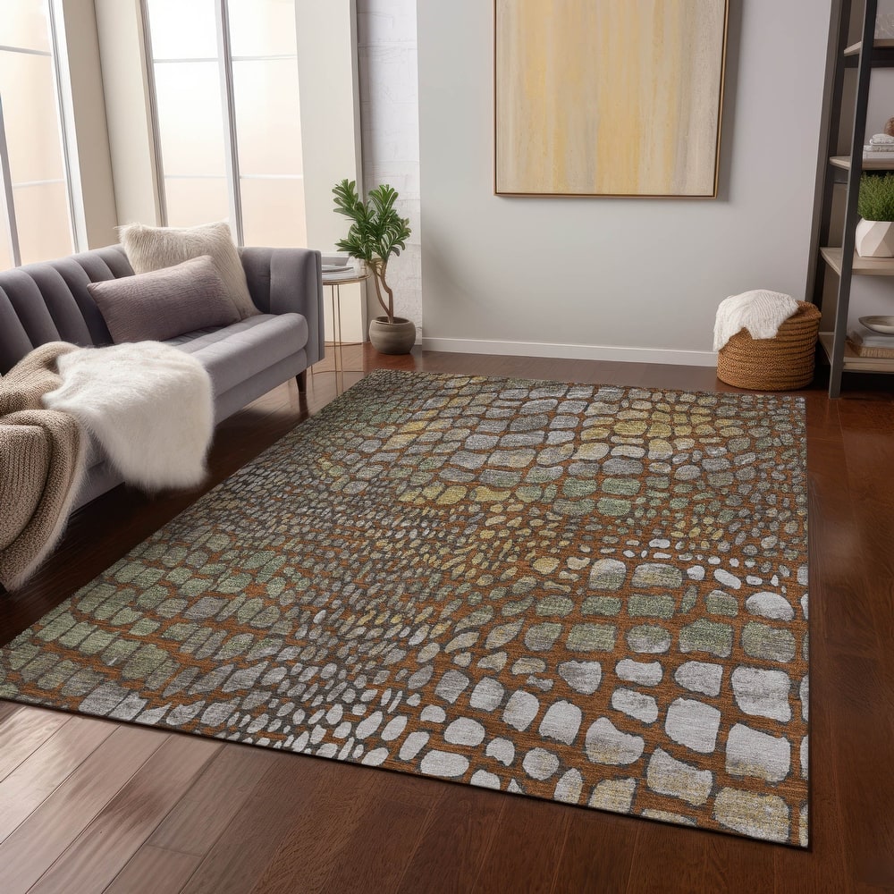 Machine Washable Indoor/ Outdoor Modern Cobble Chantille Rug