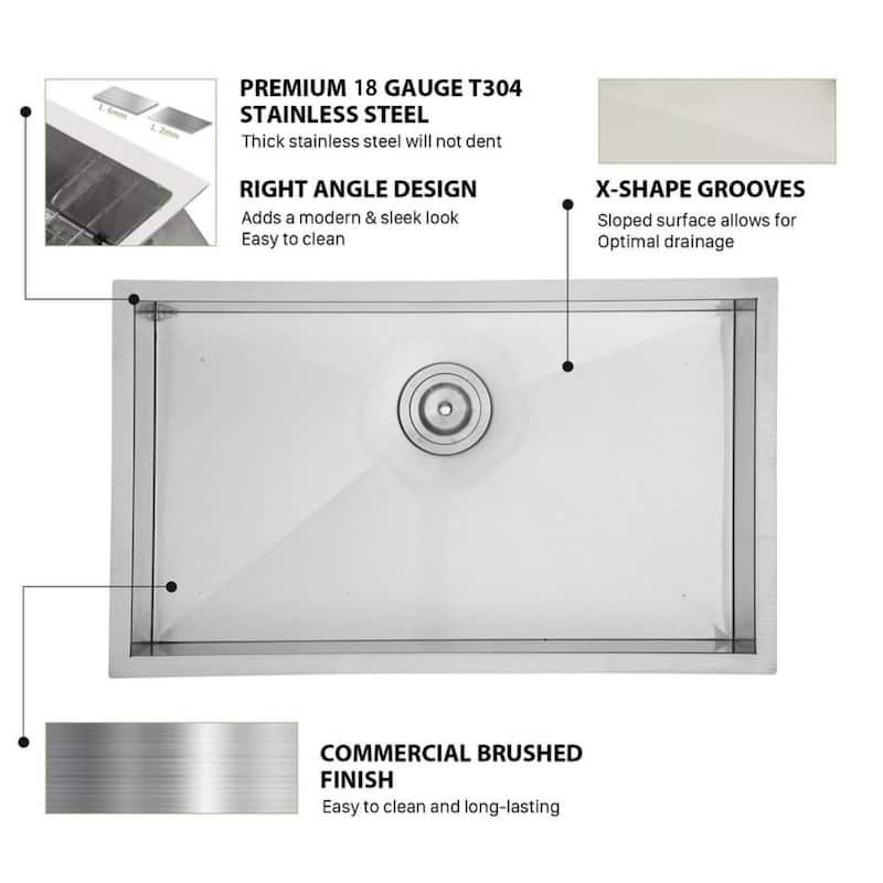 25/30/32/33 inch Stainless Steel Undermount Single Bowl Kitchen Sink - 33"X19"X9"