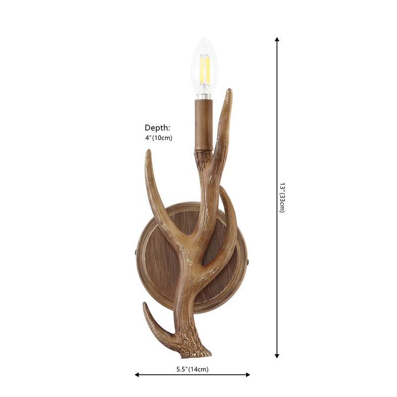 Oakley 5.5" 1-Light Southwestern Bohemian Resin/Iron Faux Antler LED Sconce, Brown Wood Finish (Set of 2) by JONATHAN Y