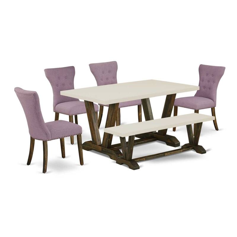 HomeStock 6-Piece Multi-Color Solid Wood Top-Rectangular Button Tufted Upholstered Dining Room Set-Seats 4