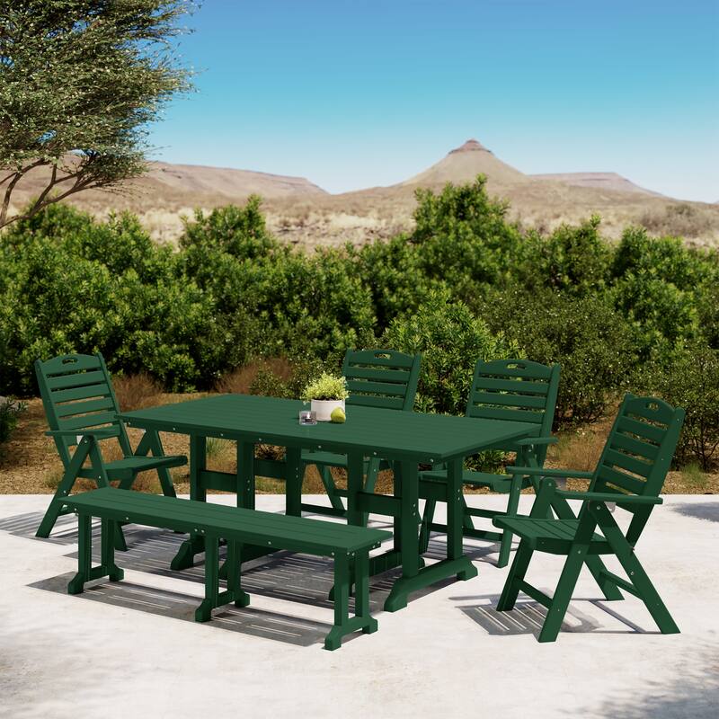 Laguna 6-Piece Patio Dining Set With Reclinable Armchairs and Bench