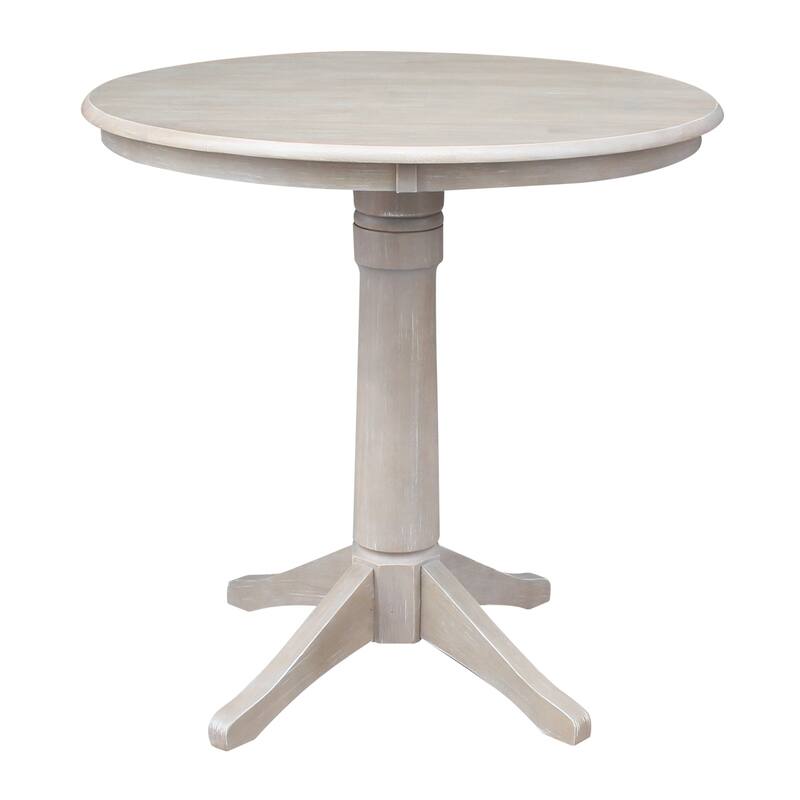 Round Top 36" x 36" Solid Wood Pedestal Table in Washed Gray Taupe