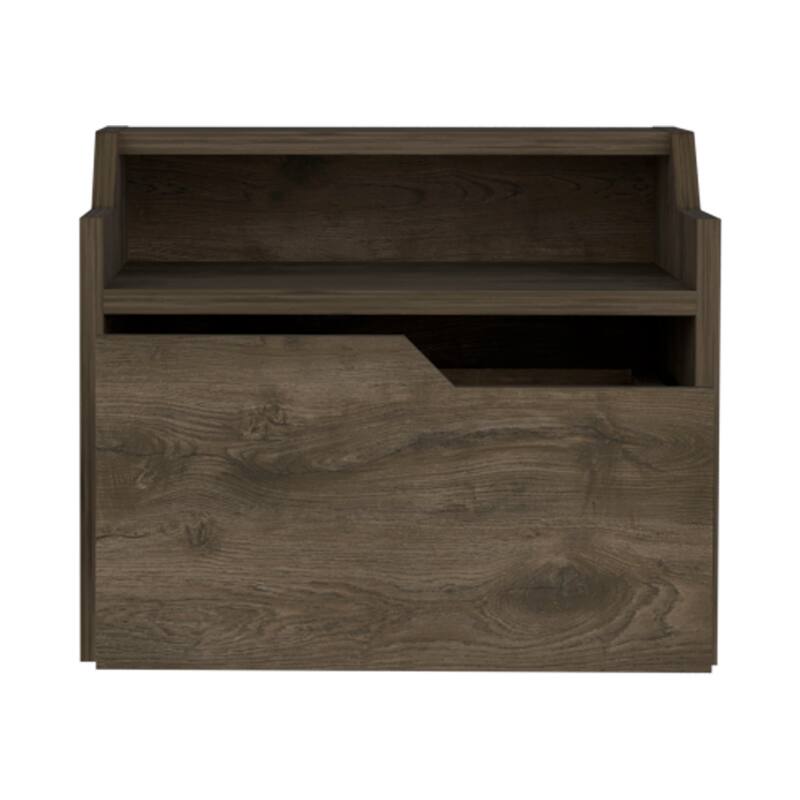Floating Nightstand with Spacious Drawer, Dual-Tier Design, Dark Brown Finish for Wall Mounting