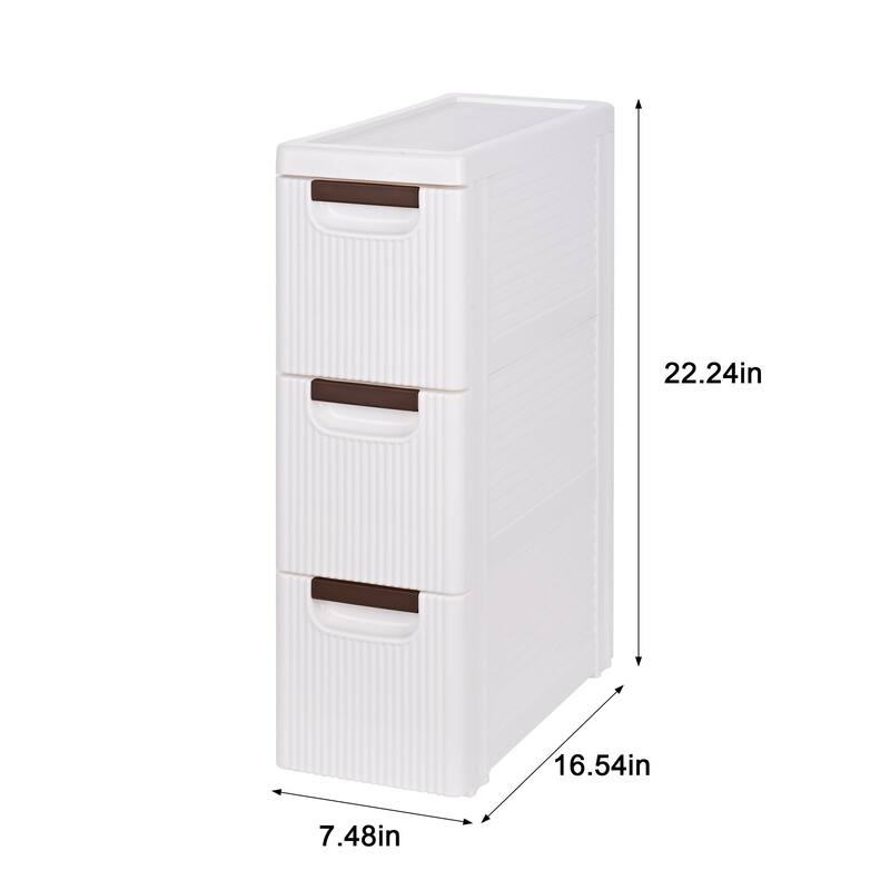 Javlergo White Stripe Narrow Storage Cabinet 3/4/5-Layer Rolling Bathroom Organizer with Drawers Wheels for Bathroom Living Room