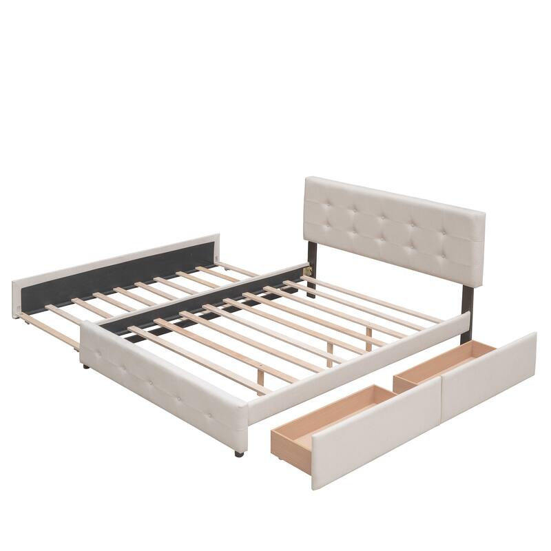 Upholstered Platform Bed with 2 Drawers and 1 Twin XL Trundle