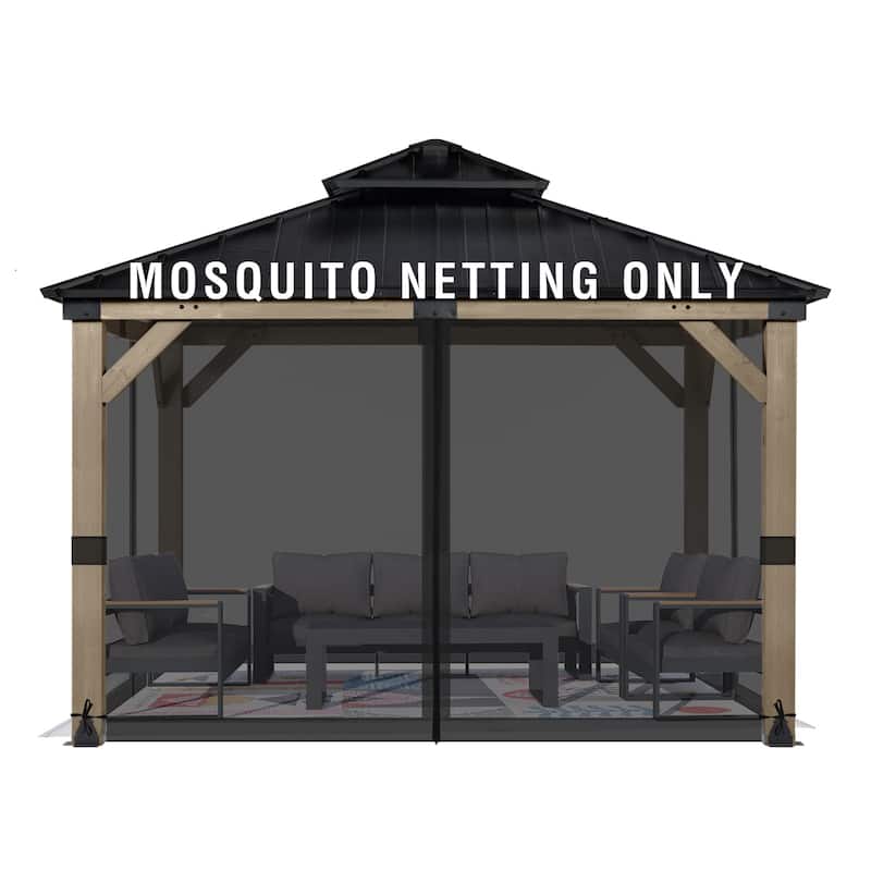 Aoodor 12'x12' Replacement Gazebo Mosquito Netting 4-Panel Sidewalls
