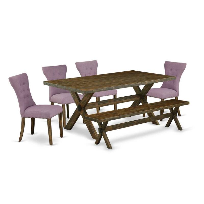 Mid Century Dining Set - 6 Piece Table & Chair Set with Bench - Modern Kitchen Table Set