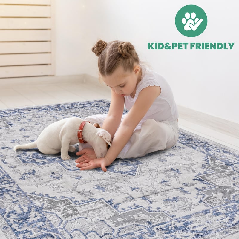 LOOM & LUXE Collection Blue/Grey/Oriental Non-Shedding Area Rug