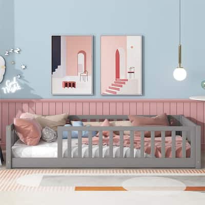 Floor Platform Bed with Fence without Door