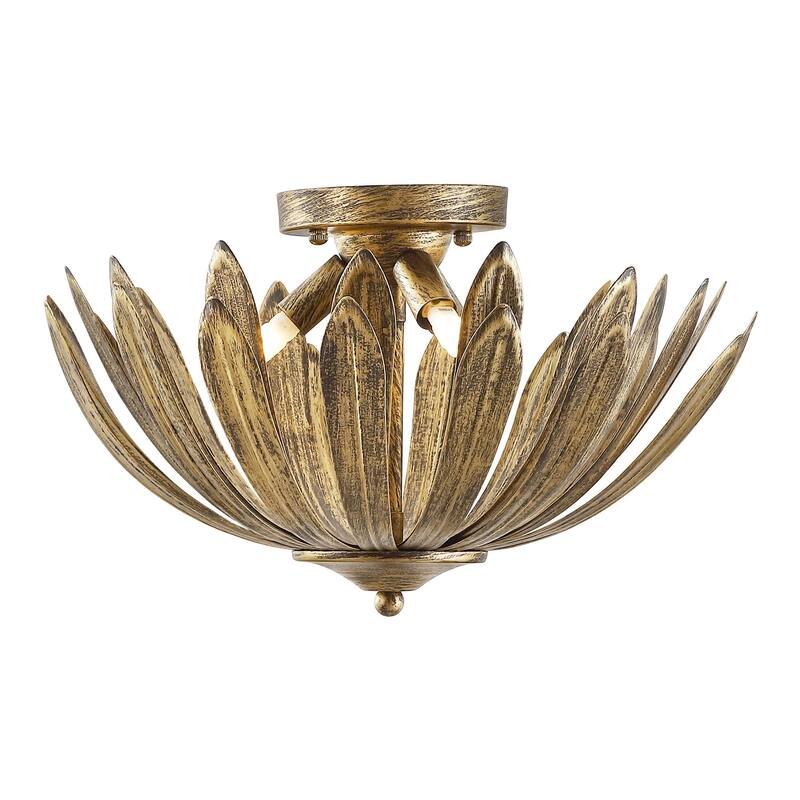 Gold Semi-Flush Mount Light 15" Hand Painted 3-Light Fixture