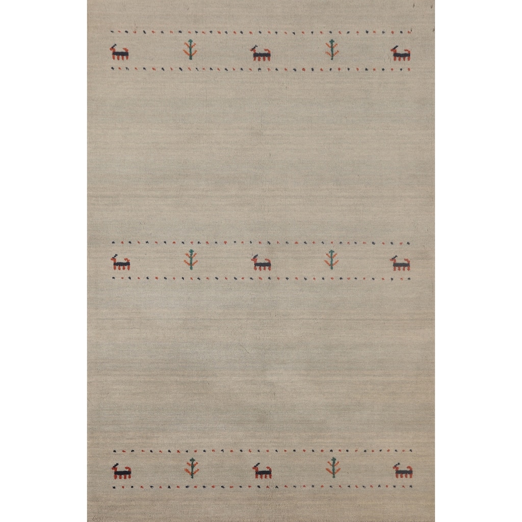 Tribal Animals Gabbeh Oriental Accent Rug Handmade Wool Carpet - 3'10"x 5'10"