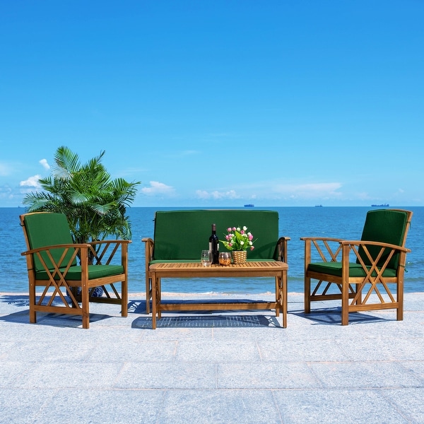 SAFAVIEH Outdoor Fontana 4 piece Acacia Wood Patio Conversation