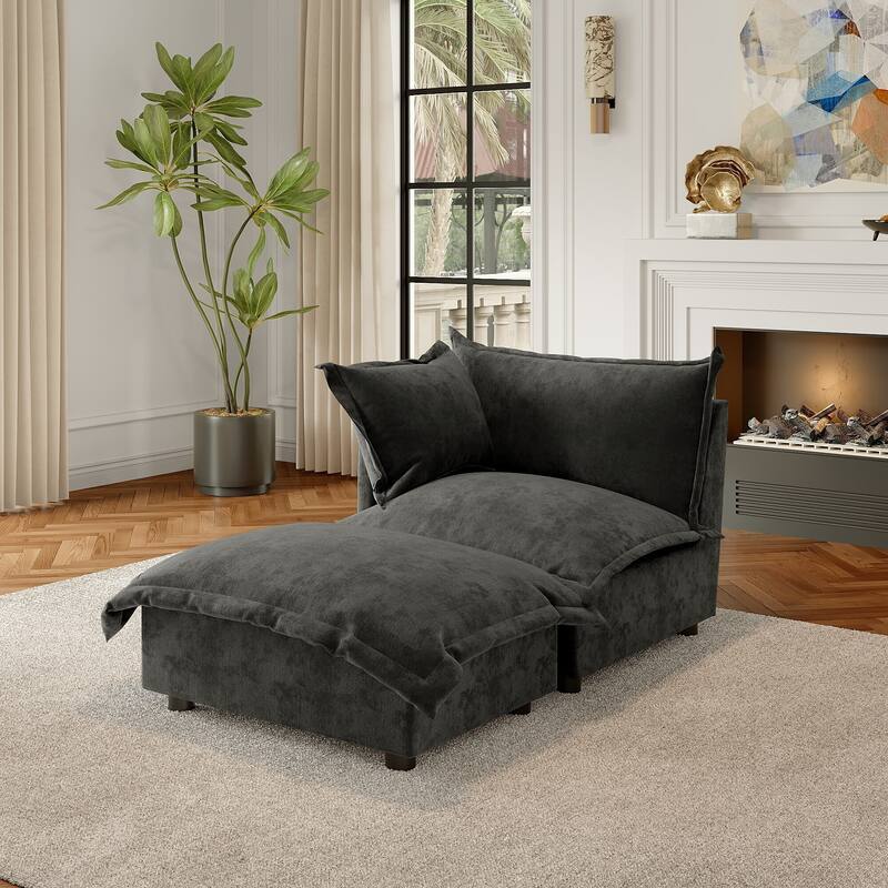 Modern Cloud Chaise Longue Accent Chair with Ottoman set - Corner Chair+ottoman - Dark Grey-left