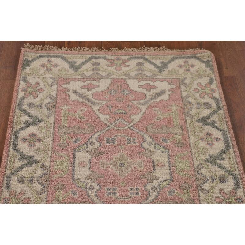 Light Pink Transitional Oushak Runner Rug Handmade Wool Carpet - 2'7"x 9'9"