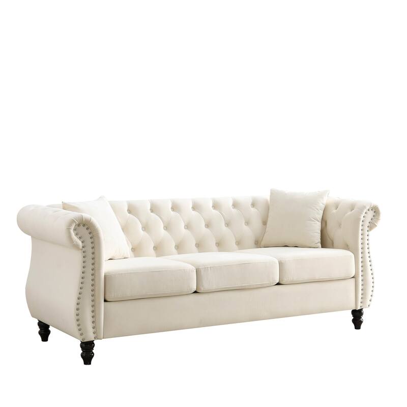 Classic 3-Seat Chesterfield Sofa with Solid Wood Frame & Plush Foam - Stylish Loveseat