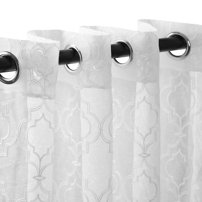Superior Embroidered Imperial Trellis Sheer Grommet Curtain Panel Pair