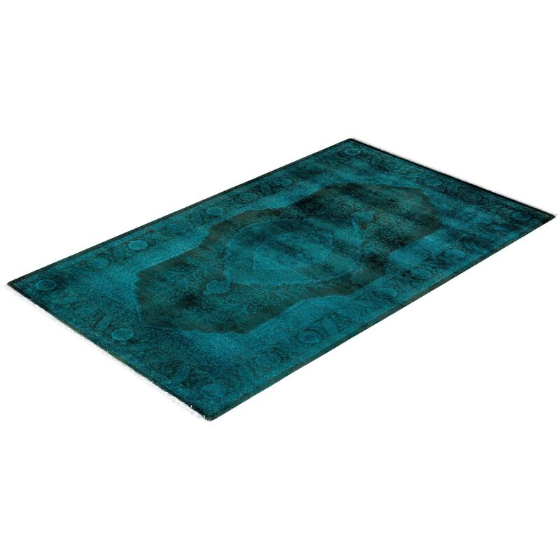 Overton Hand Knotted Wool Vintage Inspired Modern Contemporary Overdyed Blue Area Rug - 3' 2" x 5' 3"