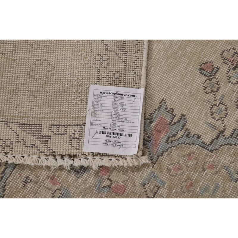 Floral Tabriz Persian Area Rug Hand-Knotted Beige Wool Carpet - 8'2"x 10'11"