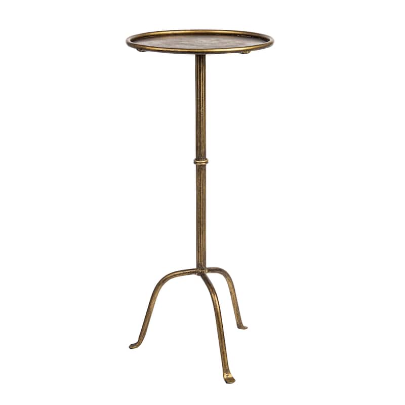 Round Metal Drink Table - Antique Brass