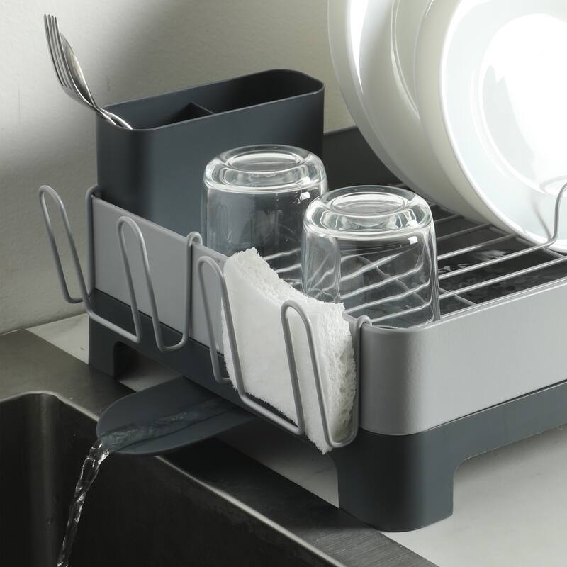 Gibson Home Nestcraft Full Size Rust Resistant Dish Rack with Drain Board and Flatware Caddy