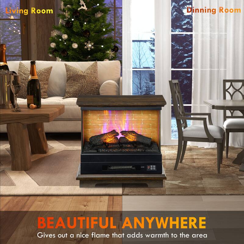 26" Electric Fireplace Heater with 7 Flame Brightness Levels, Remote Control, Auto Shut-Off & 12-Hour Timer