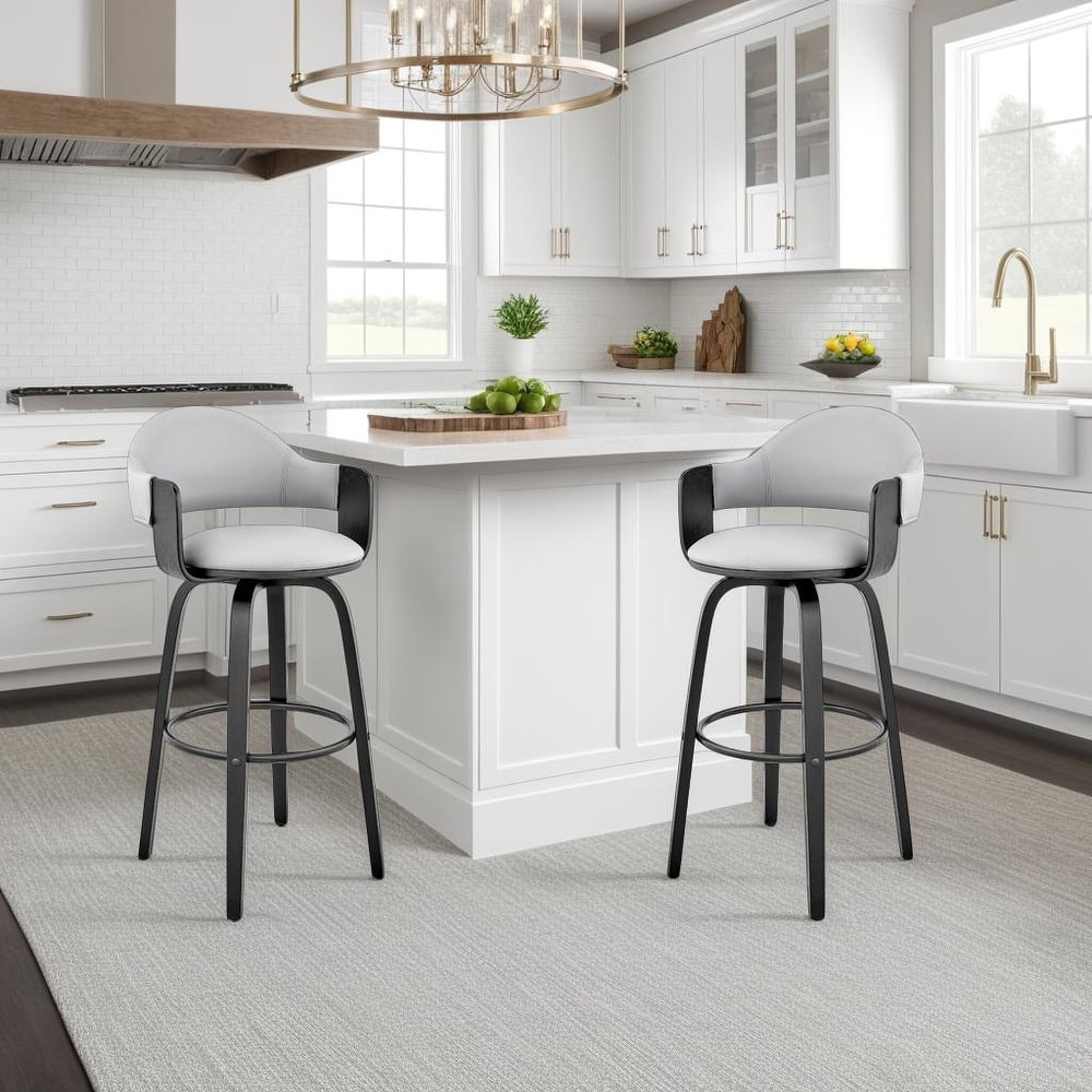 Daxton Mid-Century Swivel Bar Stool, Upholstered Counter Height Chair with Bentwood Legs