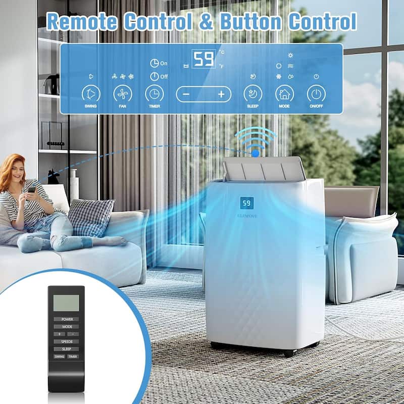 ELEMOVE Air Conditioners 12000 BTU Cooling Capacity,Remote Control & Low Noise,5 IN 1 AC Unit for Bedroom