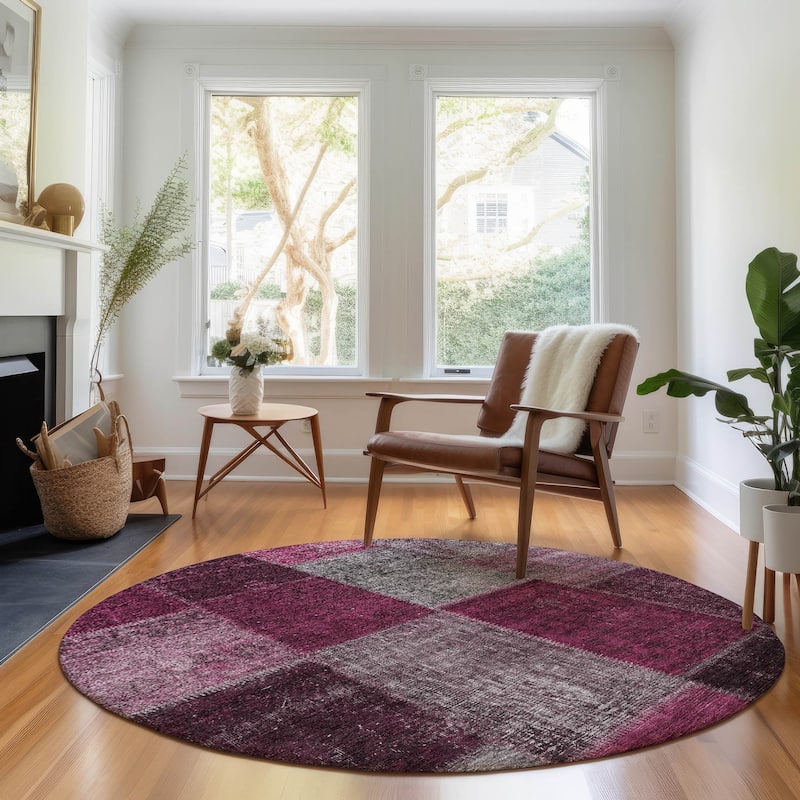 Premium Washable Super Soft Vintage Global Mayfield Rug - Merlot - 8' x 8' - Round