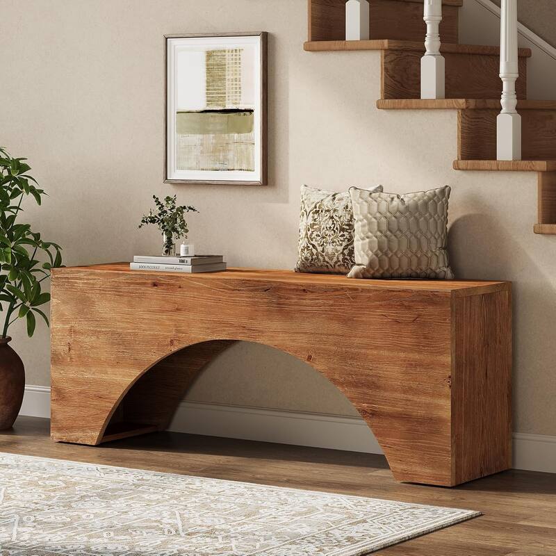 47" Solid Wood Bench, Arch Entryway/End of Bed Bench for Bedroom, Indoor Dining Bench - 47.24" W x 11.81" D x 17.72" H