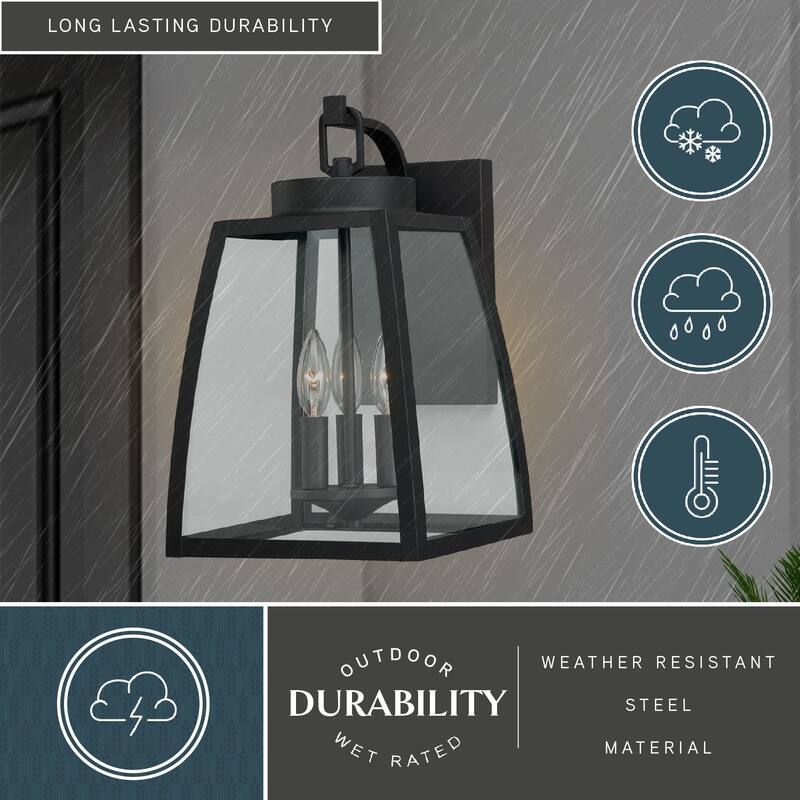 Granville 3 Light Bronze Geometric Outdoor Wall Lantern Clear Glass - 10-in W x 16.5-in H x 11.75-in D