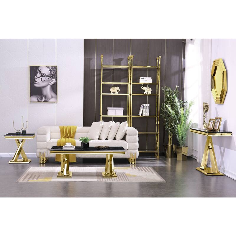 Modern Rectangular Coffee Table with Metal X Cross Base for Living Room