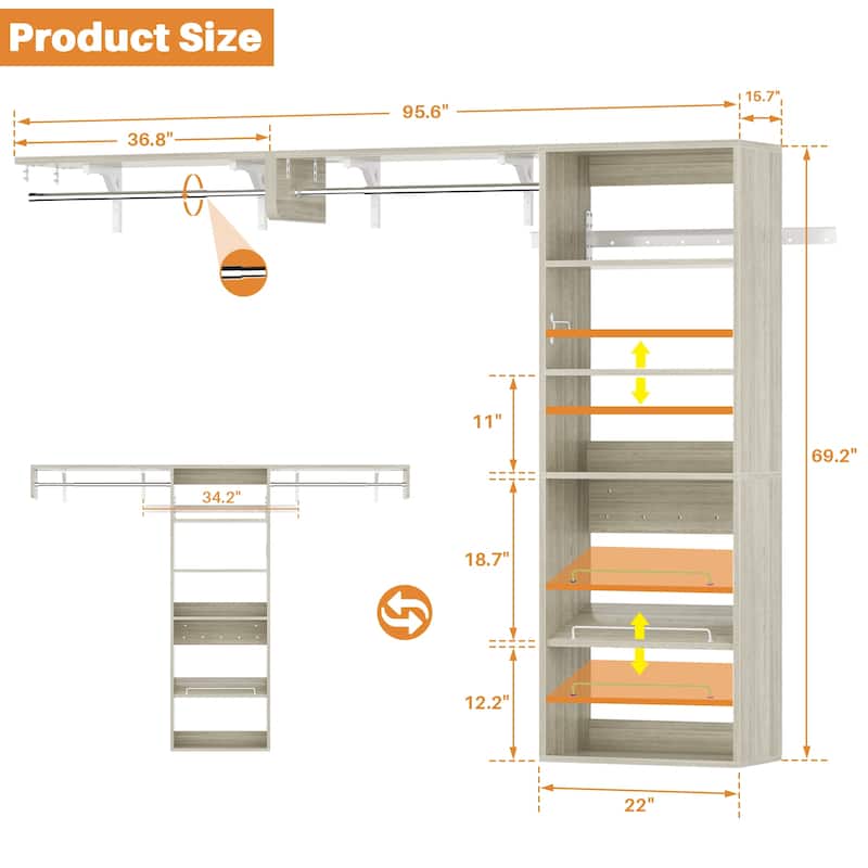 Cimly Over Washer and Dryer Storage Organizer, 8FT Wall Mounted Laundry Room Closet System with Hanging Rods