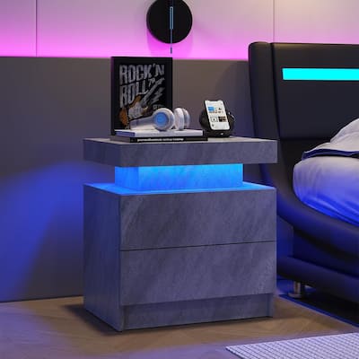Modern Nightstand Sofa Side Table with 2 Drawer and Adjustable LED Lights for Bedroom Living Room