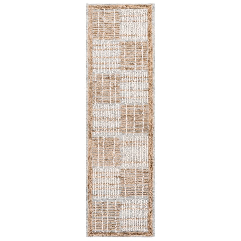 SAFAVIEH Handmade Abstract Anoek Checkered Wool Rug - 2'3" x 8' Runner - Sage/Taupe