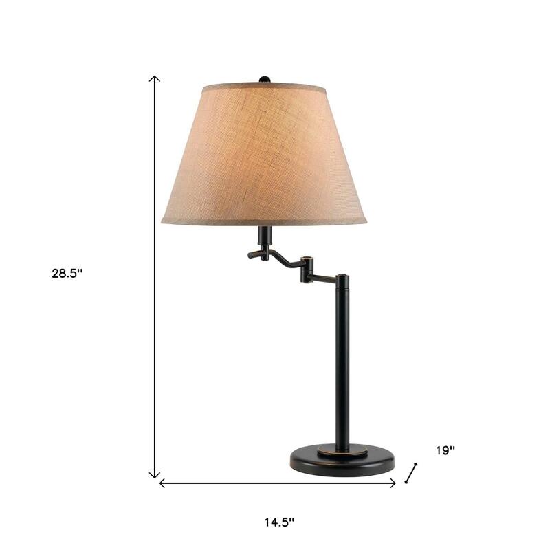 29" Bronze Metal Swing Arm Table Lamp with Off-White Fabric Empire Shade and 3-Way Switch - 28.5" H x 14.5" W x 19" D