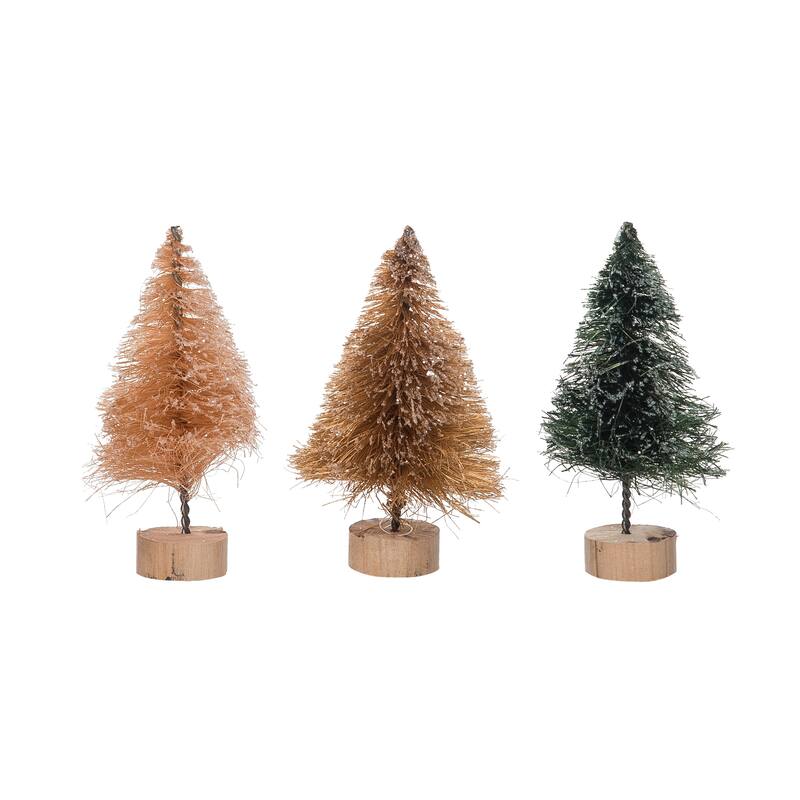 Transpac Fall/Harvest Small Bottle Brush Tree Set of 3 Christmas Home Decorations
