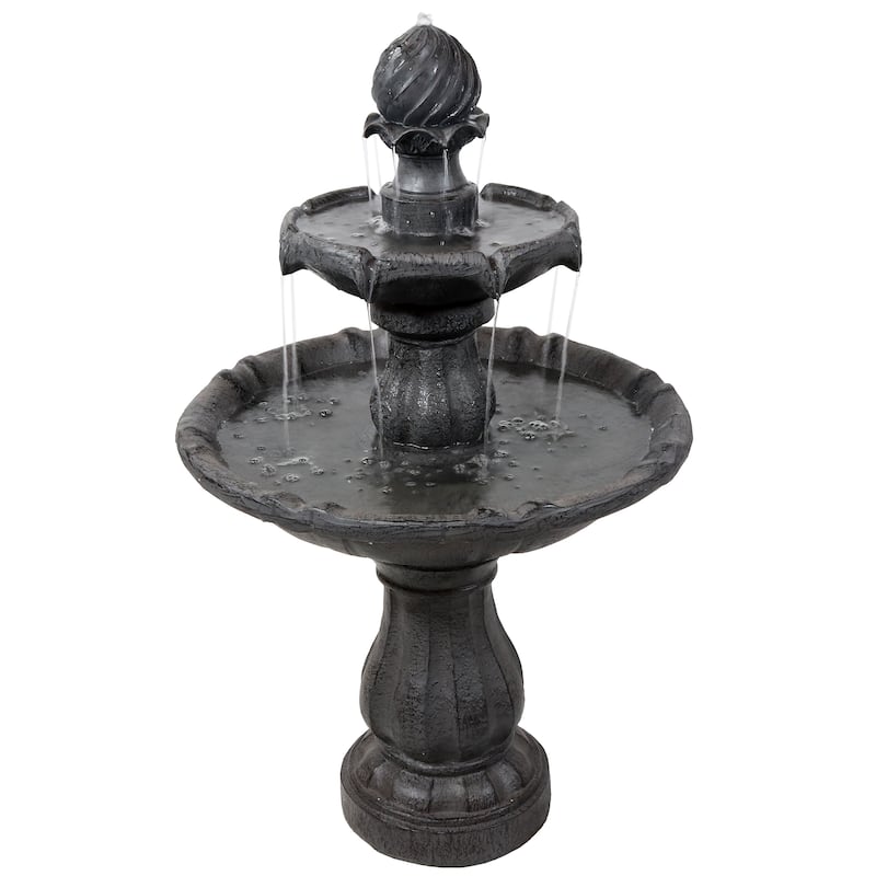 Sunnydaze Two Tier Solar-on-Demand Fountain, 35 Inch Tall - 35-Inch - Black