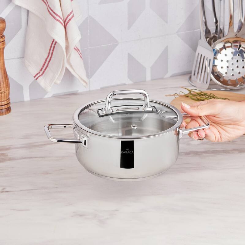 Karaca Stainless Steel Casserole w/ Glass Lid