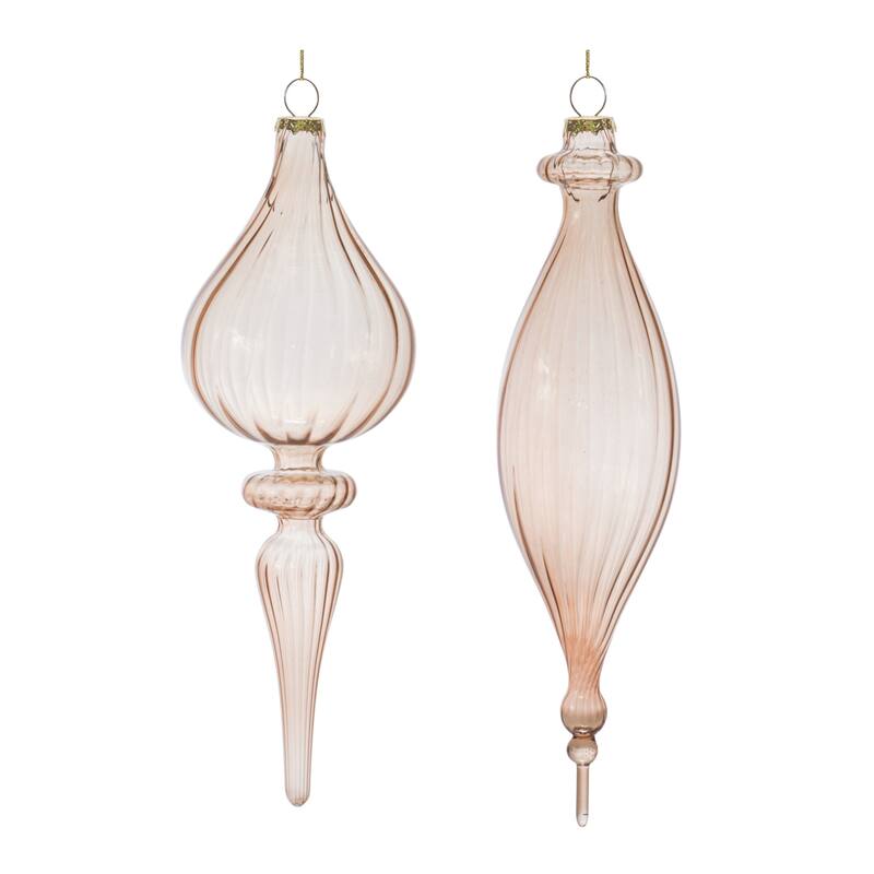 Ribbed Glass Christmas Drop Finial Ornaments 9" (230Mm) Orange 6Ct