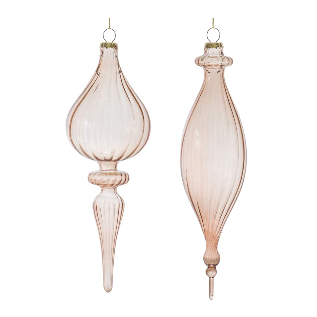 Ribbed Glass Christmas Drop Finial Ornaments 9" (230Mm) Orange 6Ct
