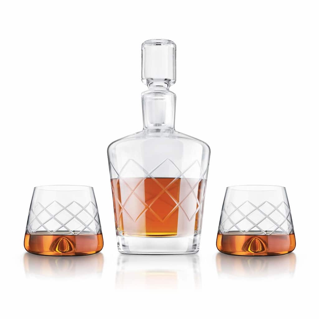 Final Touch 4 Piece Lead Free Crystal Whiskey Decanter Set - Decanter: 35 oz and Glasses: 13.5 oz