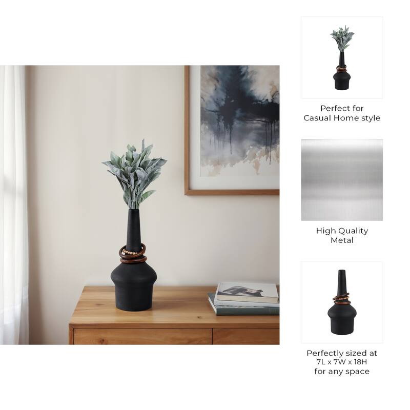 Metal Wood Decorative Vase Sculptural Silhouette Removable Rings