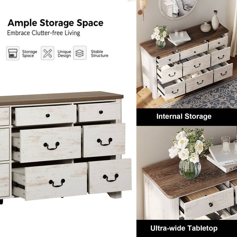 WAMPAT 3 Pieces Farmhouse Dresser Set,Wooden Storage Cabinet for Bedroom, Hallway, Closet