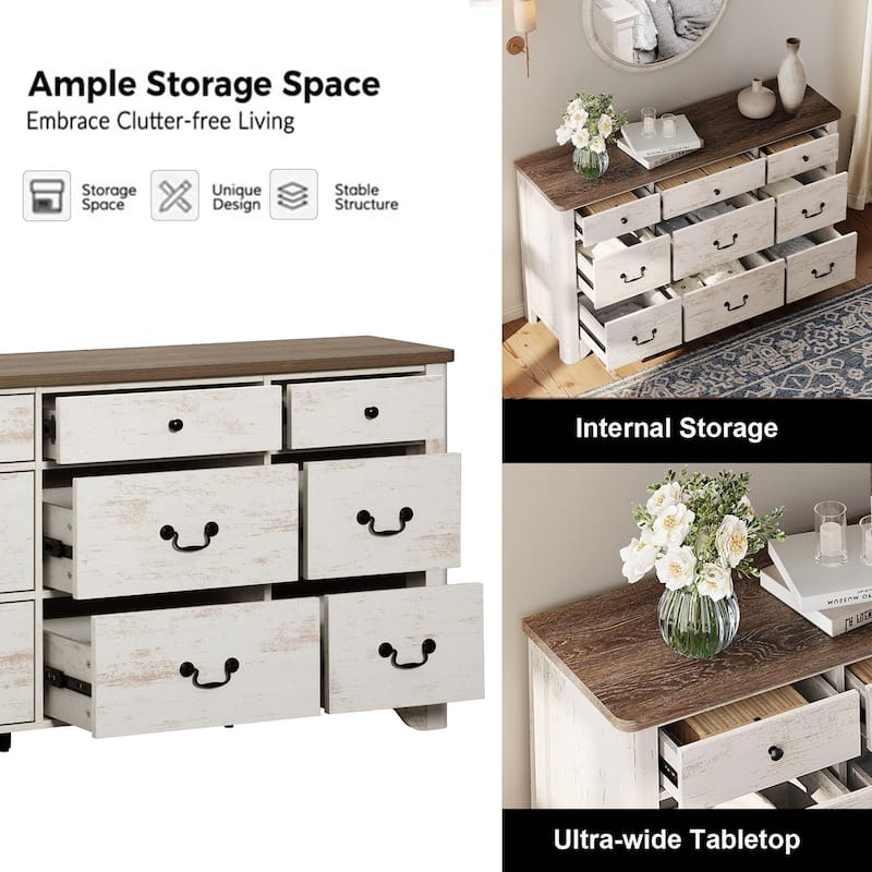 WAMPAT 53.5'' Wide Farmhouse White Dresser TV Stand with Curved Edge Design and Wide Chests of Drawers