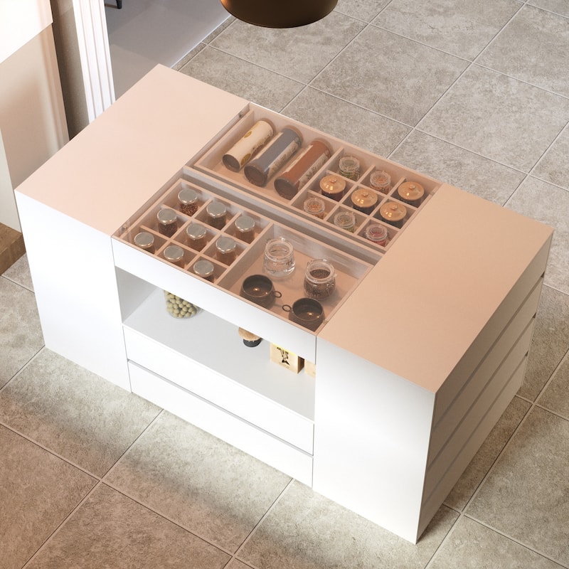 Sleek Closet Storage Island with Multiple Drawers for Accessories - White