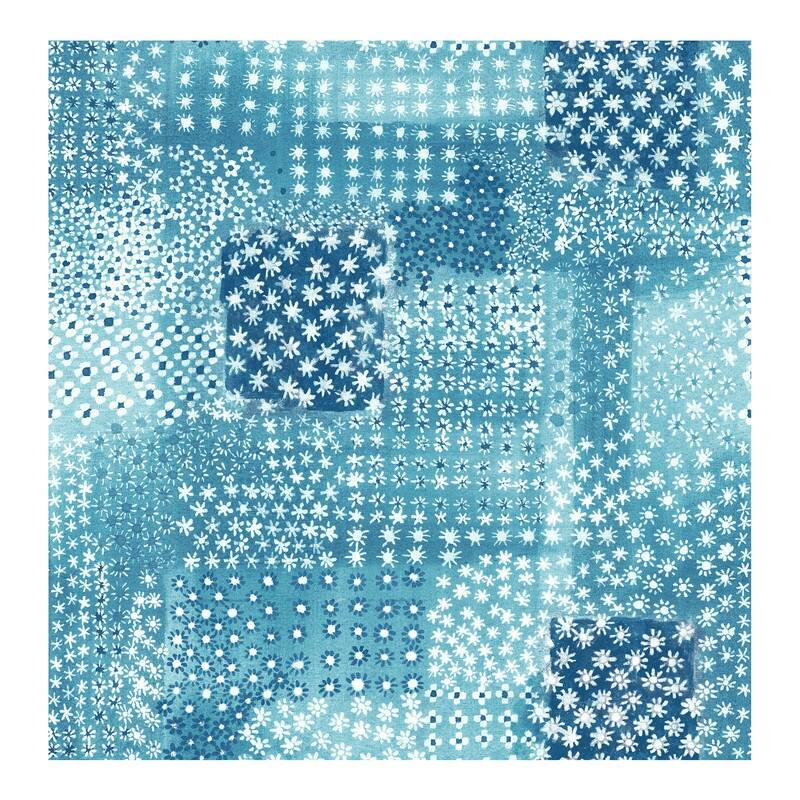 Flower Power Indigo Patchwork Wallpaper - 20.5in x 396in x 0.025in