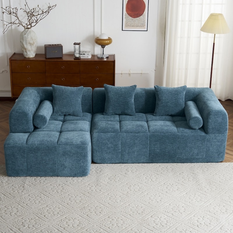 101.2" Modular Free-combined Sectional Sofa with Deep Seating and Two Side Pockets - Blue