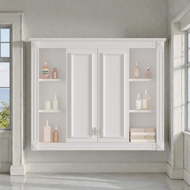 36 Inch Wall Mounted Bathroom Medicine Cabinet with Adjustable Shelf, Soft Close Doors, White Storage Cabinet